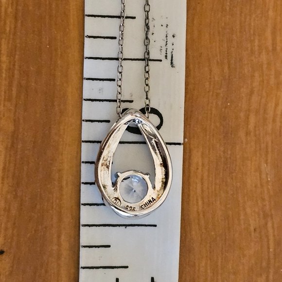 1 CT 925 STERLING SILVER "DIAMOND"  CZ  TEARDROP NECKLACE PENDANT - Picture 4 of 6